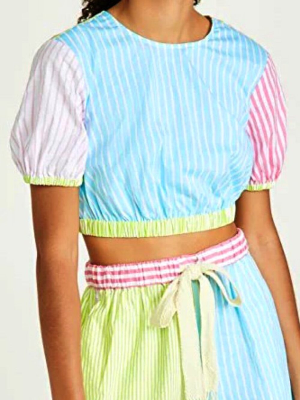 STAUD Pastel Multi-Stripe Crop Top in Blue, Pink, Green